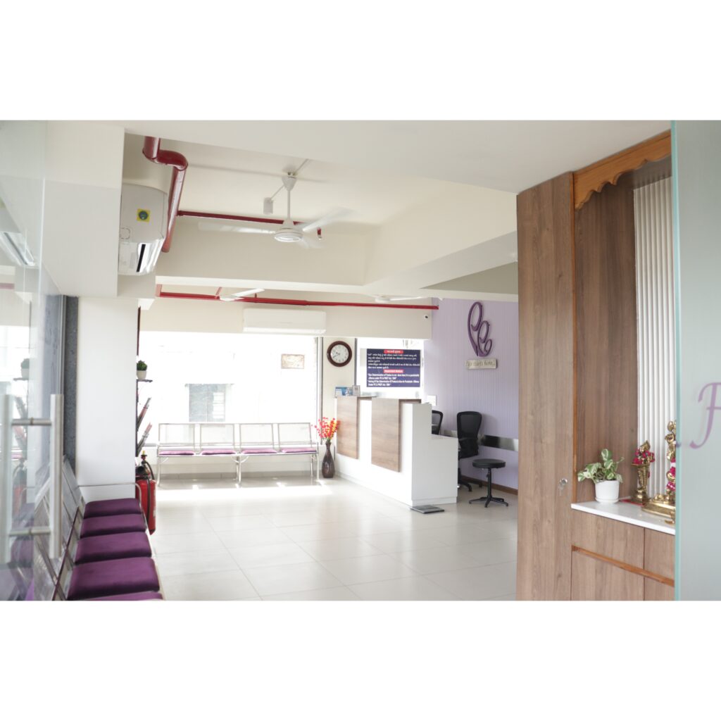 Best ivf center in ahmedabad - ayuh fertility 1 Reception and waiting area of ayuh fertility centre with modern seating and clean interiors
