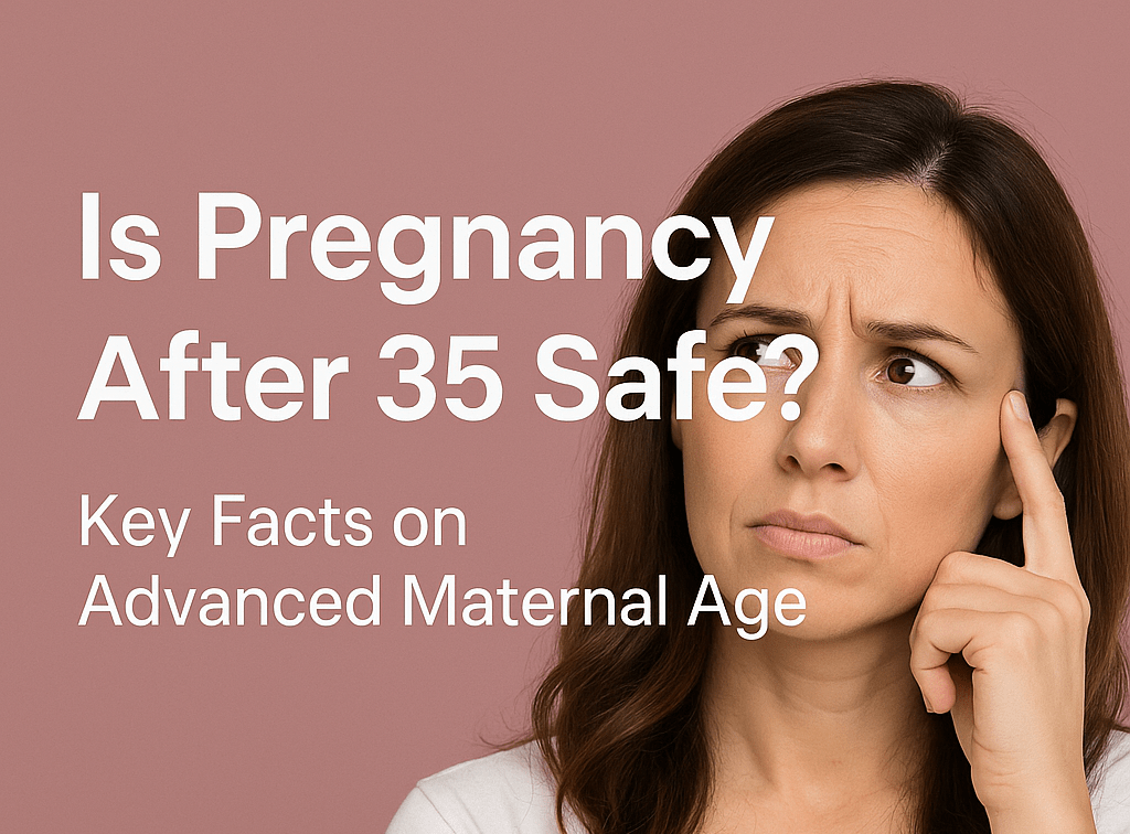 Concerned woman thinking about pregnancy after 35, symbolizing advanced maternal age and fertility concerns.