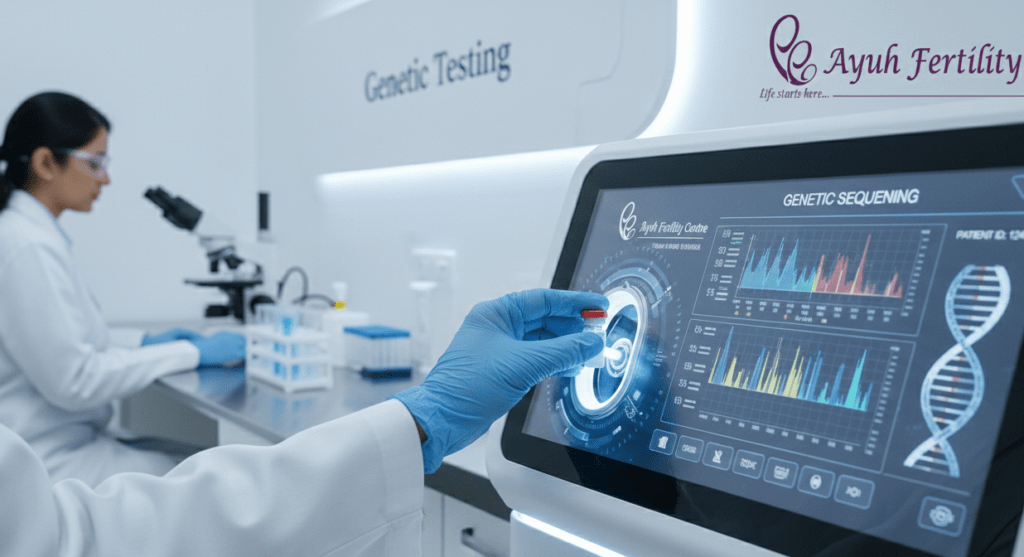 A doctor analyzing dna samples in a lab, representing advanced genetic testing for health and fertility evaluation.