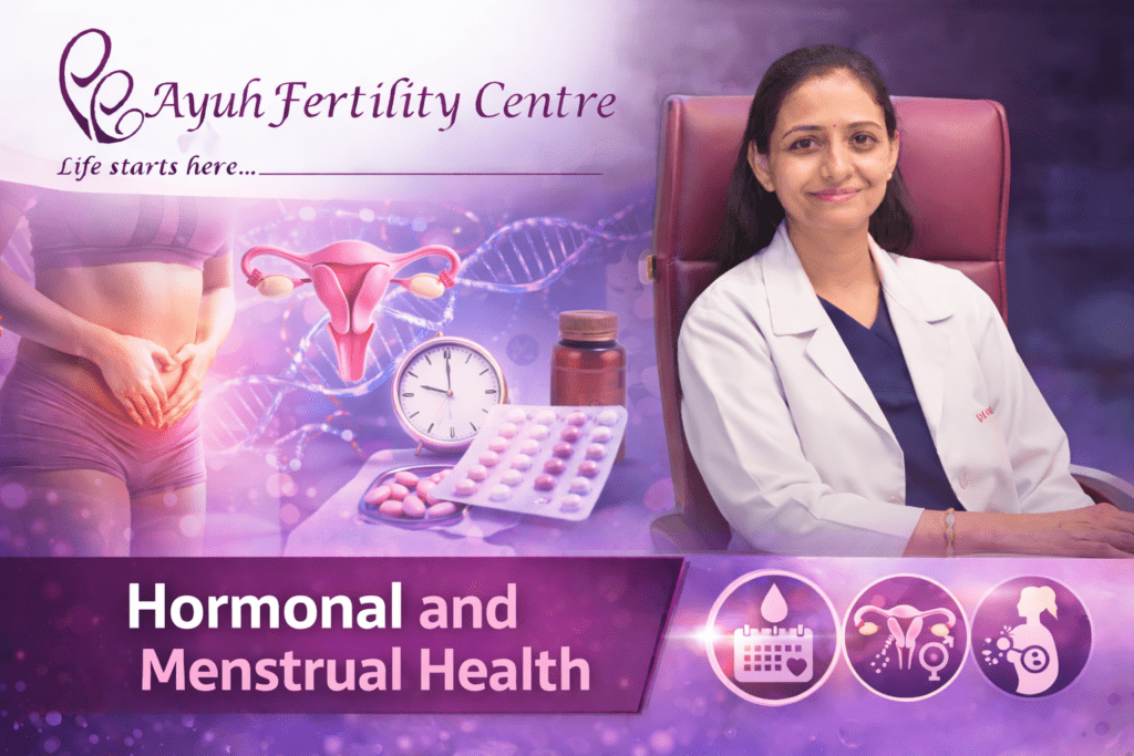 Doctor consulting a woman about hormonal and menstrual health concerns in a clinic.