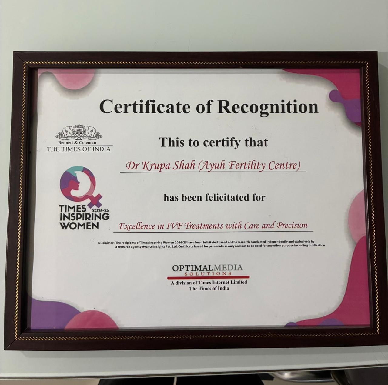 Ayuh fertility centre award recognition
