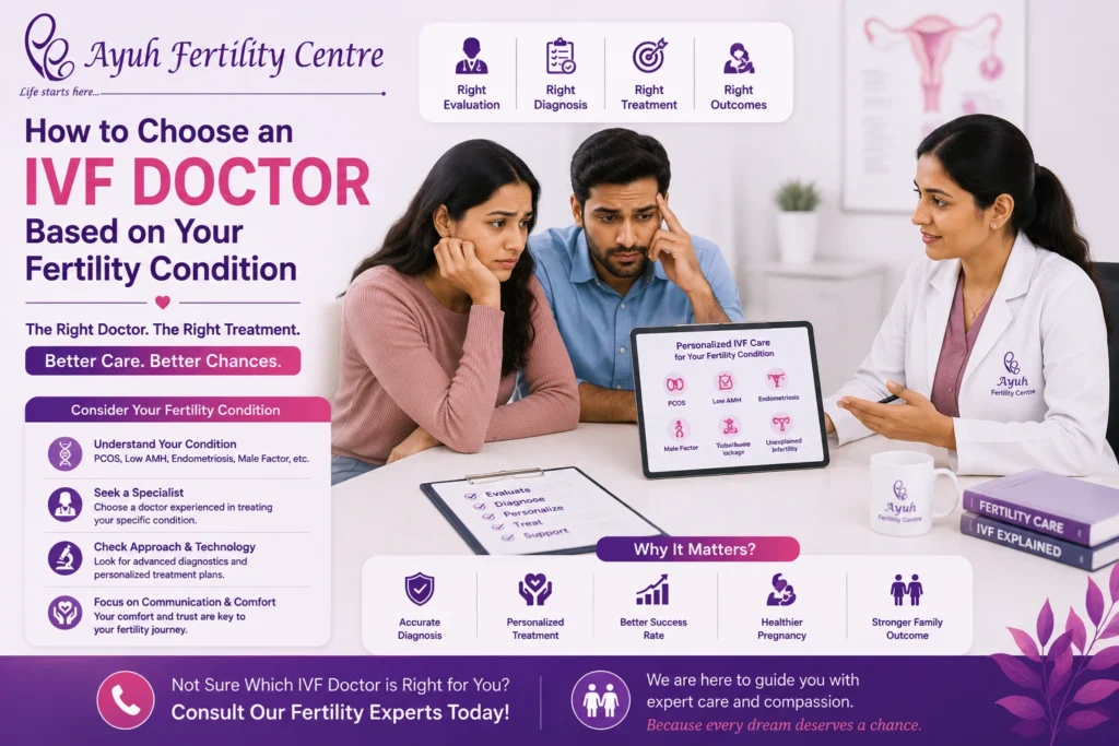 Best ivf doctor ahmedabad consultation image showing stressed couple receiving fertility guidance at ayuh fertility centre.