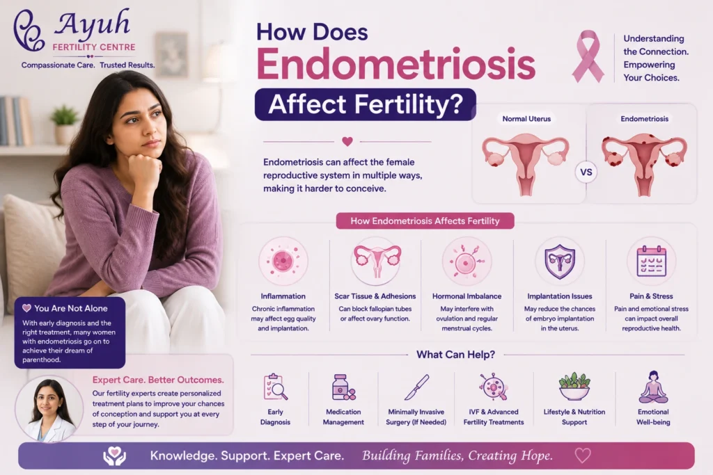 Endometriosis and fertility image showing woman learning how endometriosis affects pregnancy and reproductive health at ayuh fertility centre.