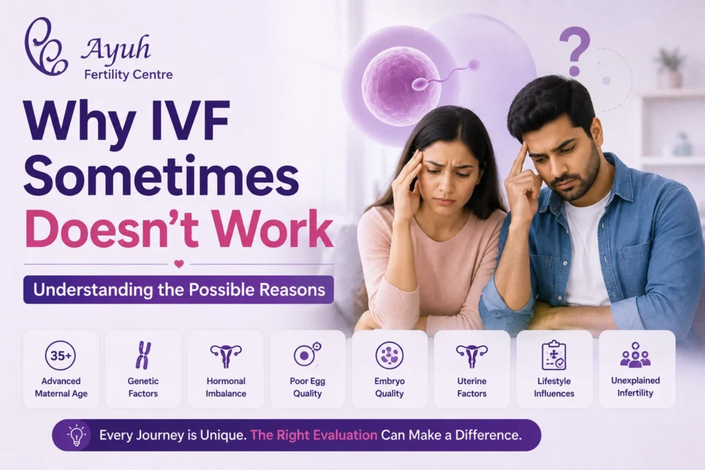 Failed ivf cycle ahmedabad image showing stressed couple and reasons why ivf treatment may not work at ayuh fertility centre.
