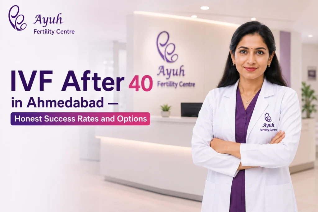 Ivf after 40 in ahmedabad — honest success rates and options 2 Ivf after 40 in ahmedabad feature image showing fertility specialist at ayuh fertility centre with advanced ivf care support.
