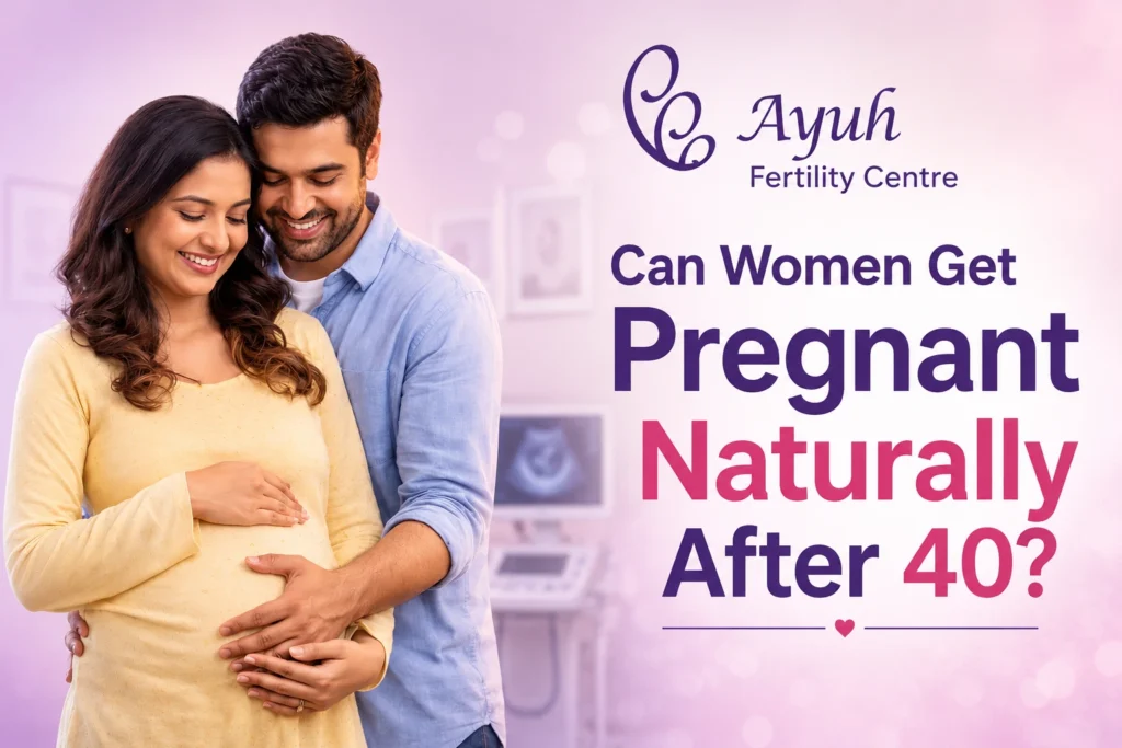 Ivf after 40 in ahmedabad — honest success rates and options 3 Ivf after 40 in ahmedabad feature image showing happy pregnant couple and fertility guidance by ayuh fertility centre.