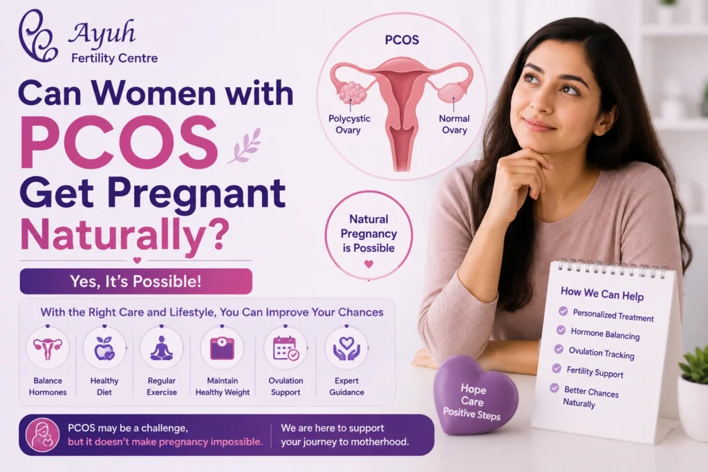 Pcos ivf in ahmedabad image showing woman learning about natural pregnancy and fertility treatment at ayuh fertility centre.