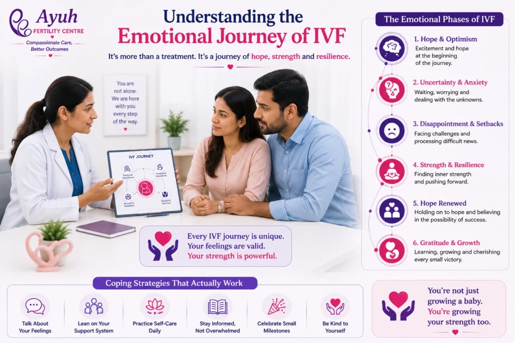 The emotional journey of ivf — coping strategies that actually work 3 Emotional journey of ivf image showing fertility doctor counseling a couple about emotional challenges and support during ivf treatment.
