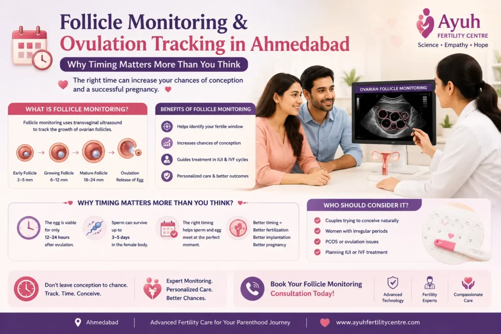 Follicle monitoring image showing a fertility specialist performing ultrasound monitoring to track follicle growth and ovulation during fertility treatment.