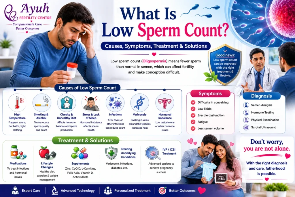 Male infertility and icsi image showing couple reviewing fertility test results and advanced icsi treatment options at ayuh fertility centre.