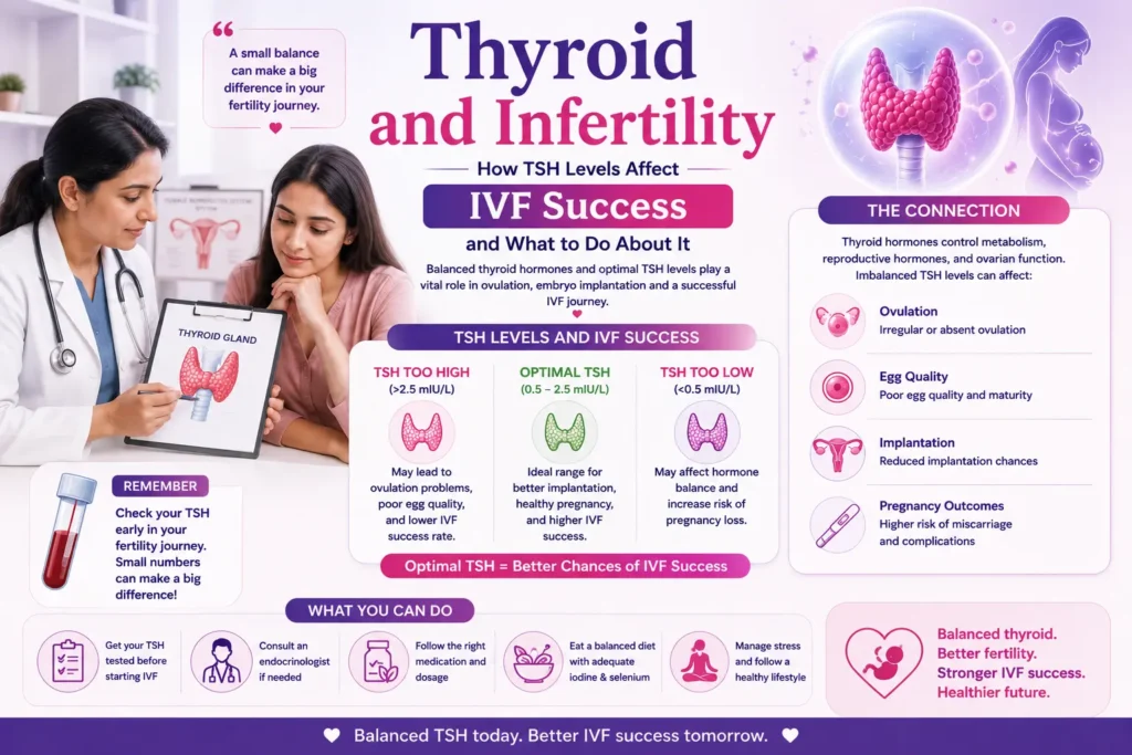 Thyroid and infertility image showing a fertility doctor explaining thyroid health and tsh levels to a woman undergoing fertility treatment.