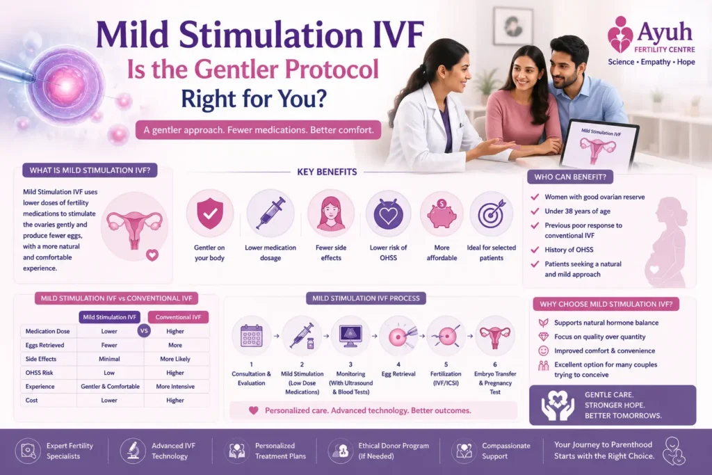 Mild stimulation ivf — is the gentler protocol right for you? 2 Mild stimulation ivf image showing fertility specialist explaining gentle ivf treatment, lower medication approach, and personalized fertility care.